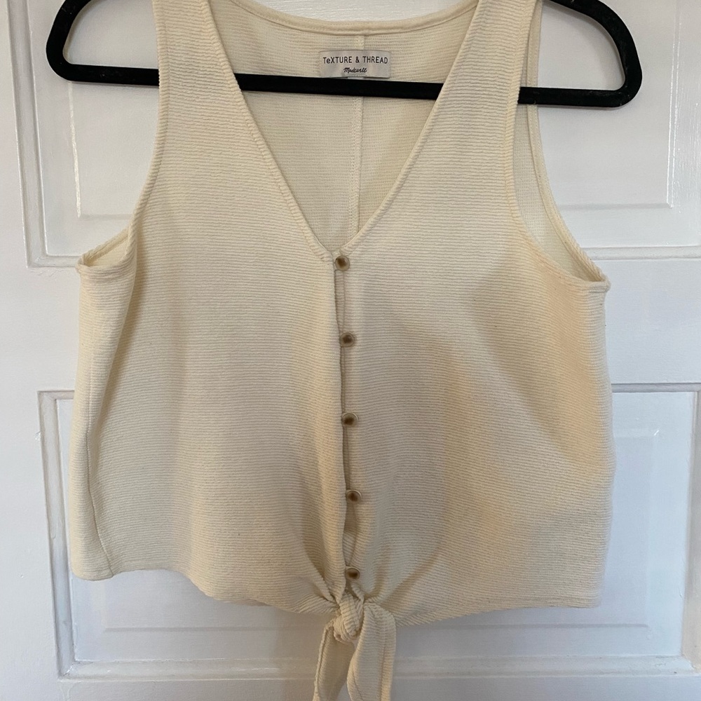 Madewell Texture & Thread cream button down tank with front tie